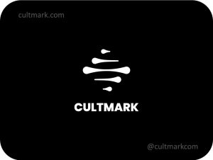 Cultmark Digital Flow logo, white minimalist vector symbol of fluid horizontal lines representing sound waves and data connectivity for tech or media business identity.