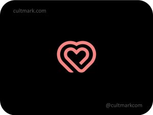 Cultmark modern linear heart logo, professional double-line monogram for wellness and mental health branding.
