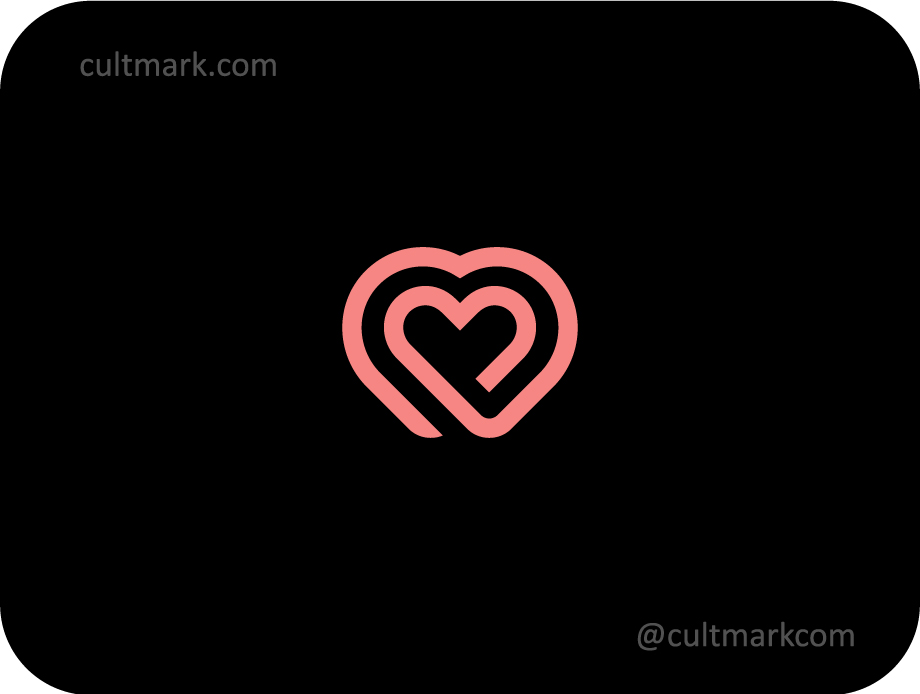 Cultmark modern linear heart logo, professional double-line monogram for wellness and mental health branding.