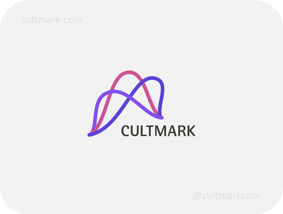Cultmark Abstract Waves Flow logo, purple and magenta linear vector symbol representing creative energy and fluid motion for media or tech business identity.