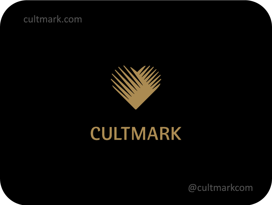 Cultmark Heart Lines logo, golden vector symbol of a heart made of parallel lines representing premium care and emotional connection for beauty or jewelry business.