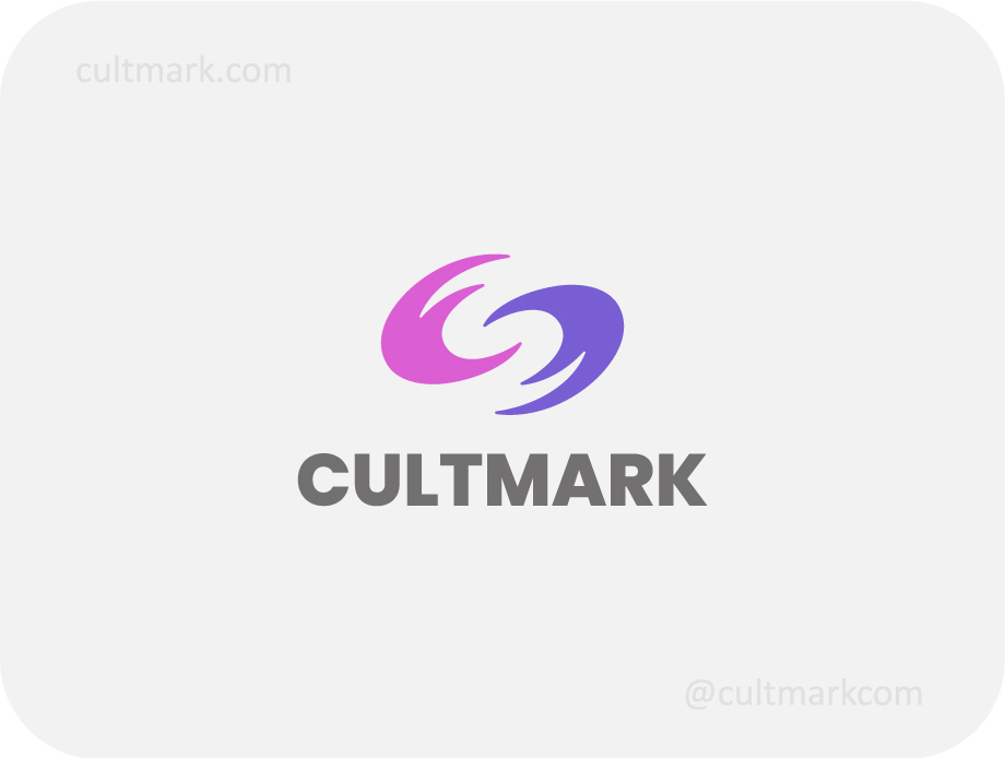 Cultmark Abstract Vortex Wave logo, pink and violet interlocking vector swooshes representing energy exchange and continuous motion for tech or wellness business.