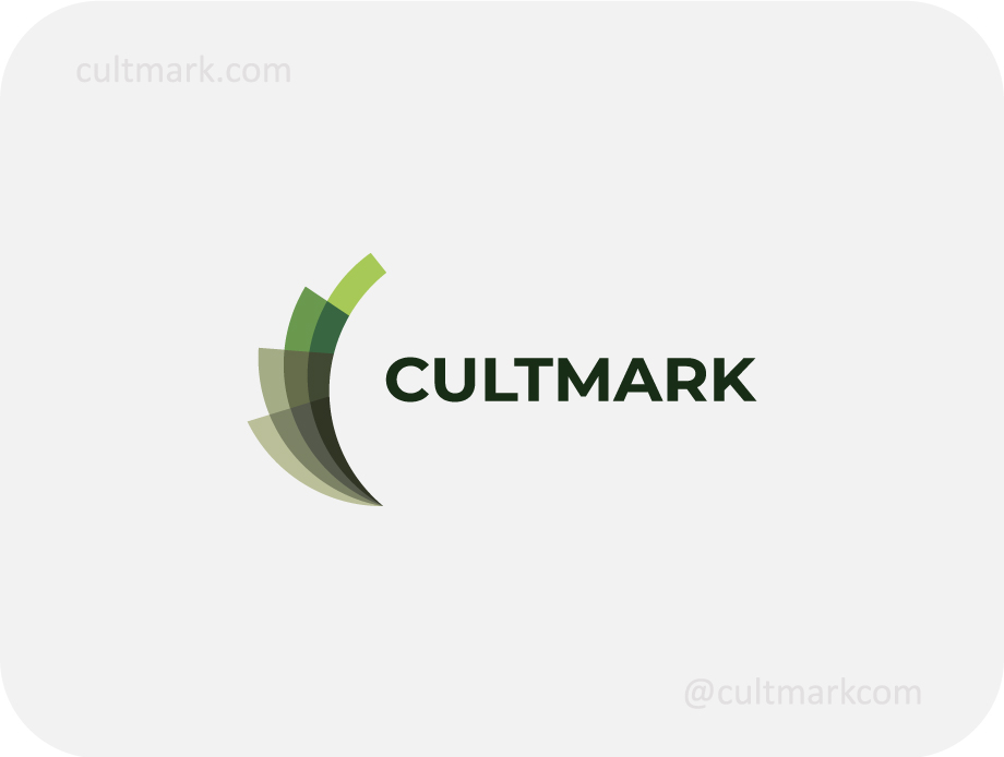 Cultmark Creative Sail logo, green translucent vector shapes forming a sail representing sustainable growth and forward momentum for eco-tech or travel business identity.