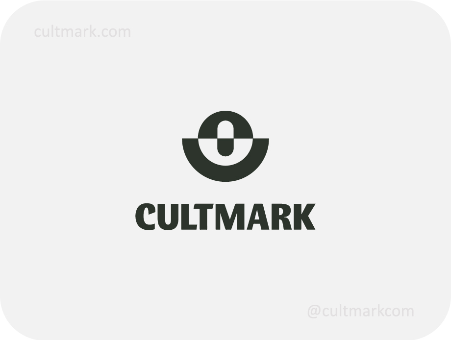 Cultmark Medical Pill Bowl logo, dark green minimalist vector symbol combining a pill and a bowl shape representing pharmaceutical care and medical precision for pharmacy or lab business.