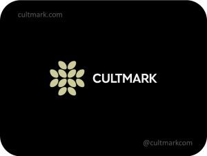 Cultmark Leaves Cross logo, pale green vector symbol of a medical cross made of leaves representing herbal medicine and organic wellness for pharmacy or clinic business identity.