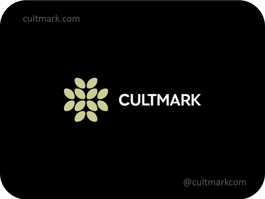 Cultmark Leaves Cross logo, pale green vector symbol of a medical cross made of leaves representing herbal medicine and organic wellness for pharmacy or clinic business identity.
