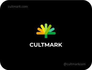 Cultmark Vibrant Tree Rays logo, colorful vector symbol of a tree made of radiant geometric lines representing growth and energy for creative or eco business.