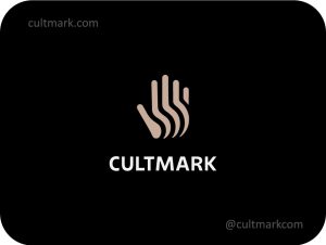 Cultmark Abstract Hand logo, beige minimalist vector symbol of a hand made of wavy lines representing artisanal quality and professional touch for spa or craft business identity.