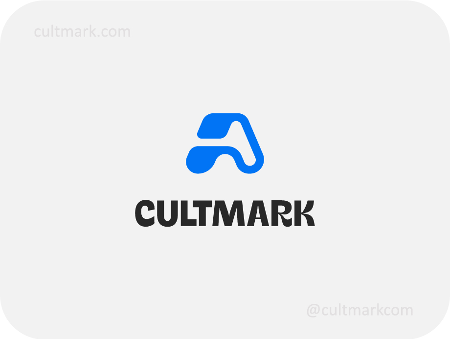 Cultmark Modern A Letter logo, azure blue rounded vector symbol of the letter A representing digital agility and innovation for tech or gaming business.