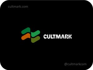 Cultmark Dynamic Flow logo, green and orange vector shapes forming a rhythmic wave pattern representing natural momentum and growth for eco-tech or logistics business.