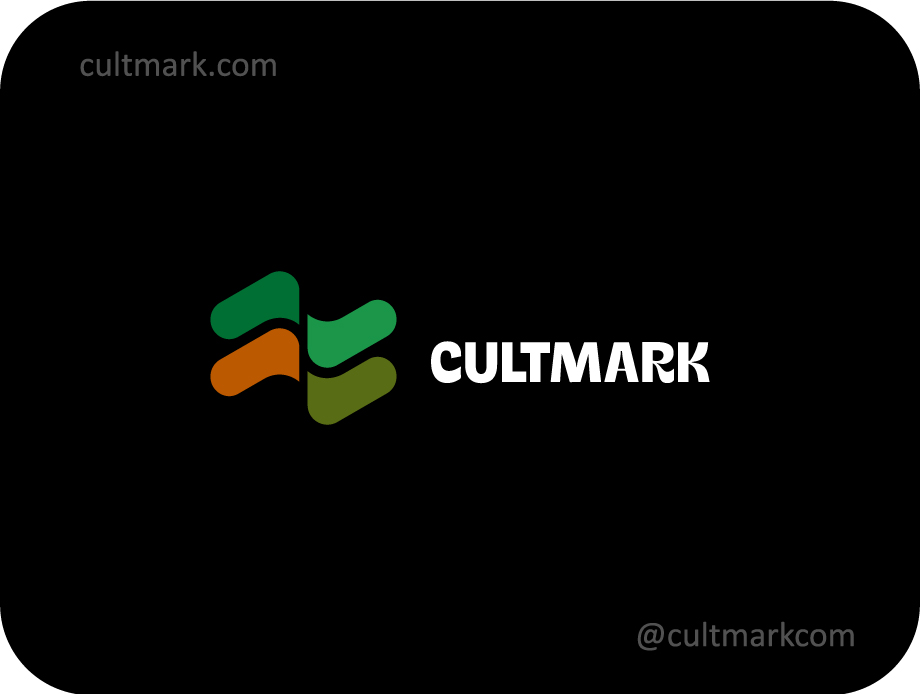 Cultmark Dynamic Flow logo, green and orange vector shapes forming a rhythmic wave pattern representing natural momentum and growth for eco-tech or logistics business.