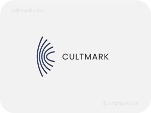 Cultmark Echo Waves logo, dark navy minimalist vector symbol of concentric curved lines representing sound waves and digital connectivity for tech or media business identity.