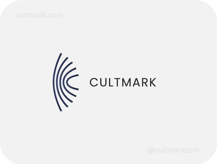 Cultmark Echo Waves logo, dark navy minimalist vector symbol of concentric curved lines representing sound waves and digital connectivity for tech or media business identity.