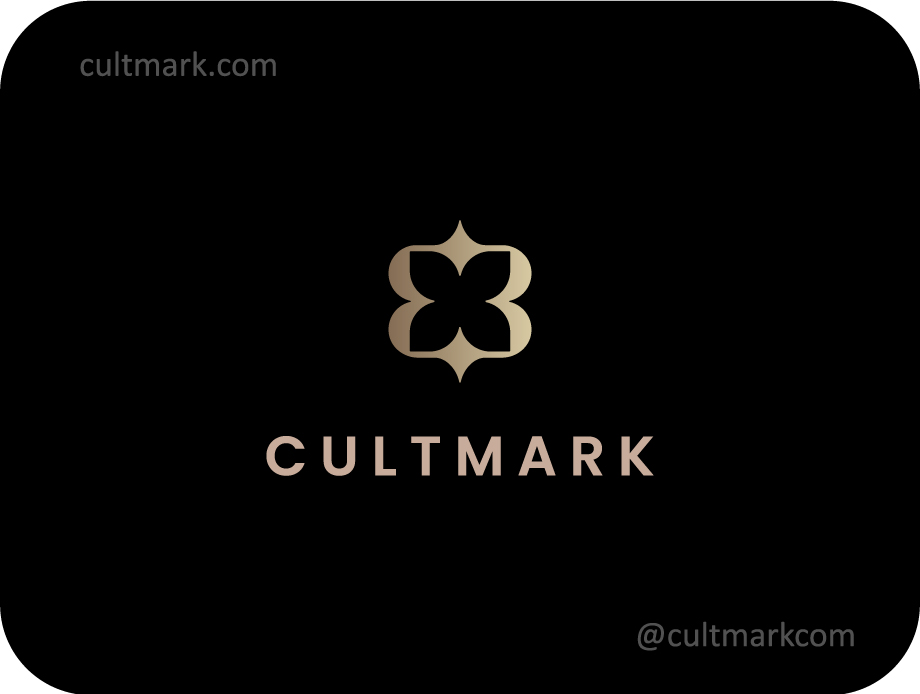Cultmark Golden Ornament Flower logo, elegant gold gradient vector symbol of a symmetrical flower representing luxury and premium quality for beauty or jewelry business identity.