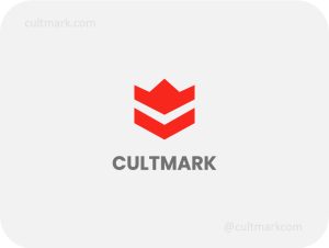 Cultmark Geometric Flower logo, red vector symbol of a minimalist flower made of sharp chevrons representing structured beauty and growth for beauty or design business identity.