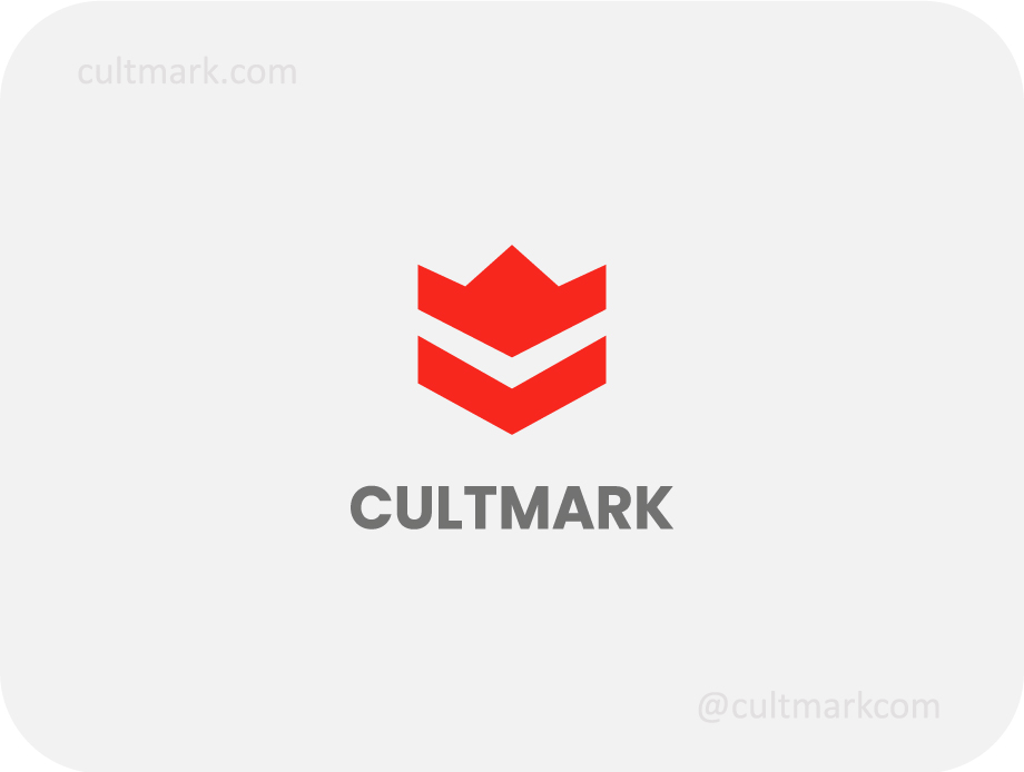 Cultmark Geometric Flower logo, red vector symbol of a minimalist flower made of sharp chevrons representing structured beauty and growth for beauty or design business identity.