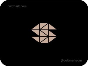 Cultmark Geometric S Letter logo, beige minimalist vector symbol made of triangles representing stability and precision for tech or construction business identity.