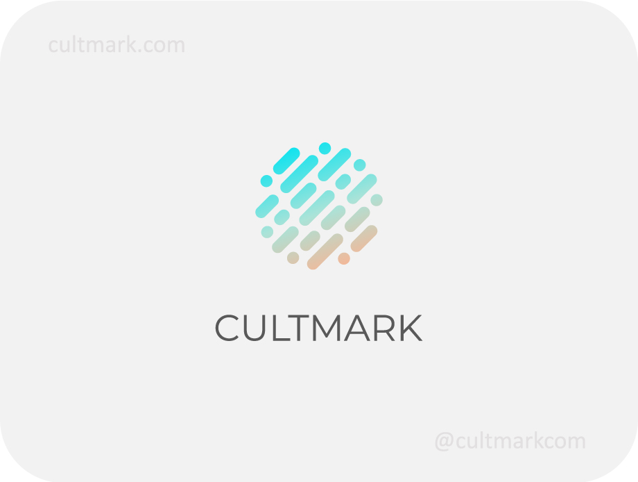 Cultmark Abstract Pulse Sphere logo, vibrant gradient vector symbol of diagonal lines forming a circle representing digital energy and data flow for tech or creative business identity.