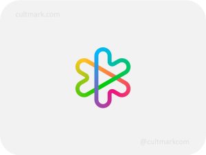Cultmark vibrant heart flower logo, colorful interlaced hearts icon for community, social media, and creative branding.