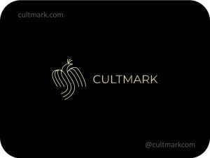 Cultmark Abstract Bird logo, gold line-art vector symbol of a bird in flight representing dynamic creativity and inspiration for luxury or boutique business identity.