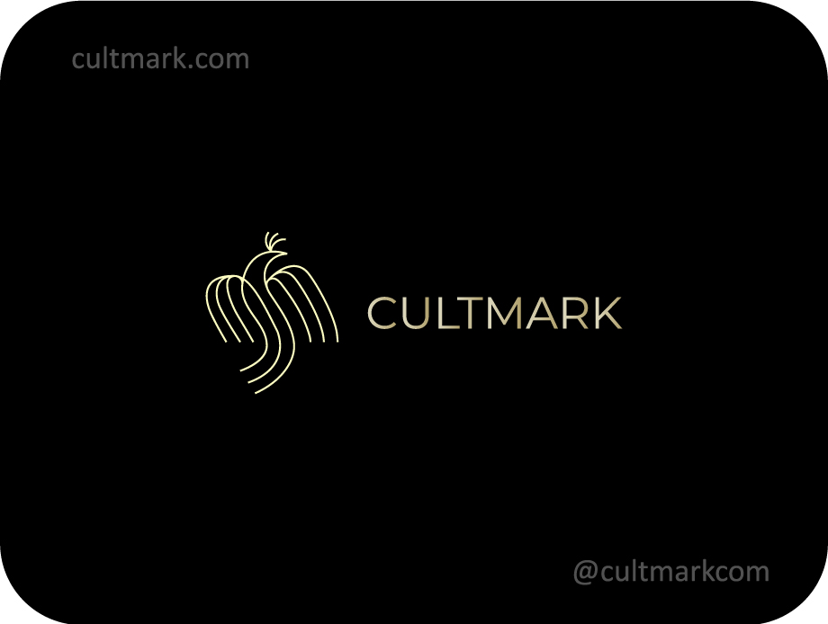 Cultmark Abstract Bird logo, gold line-art vector symbol of a bird in flight representing dynamic creativity and inspiration for luxury or boutique business identity.