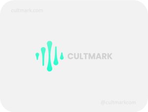 Cultmark Liquid Pulse logo, mint green vector symbol of vertical fluid drops representing organic rhythm and data transmission for biotech or media business.