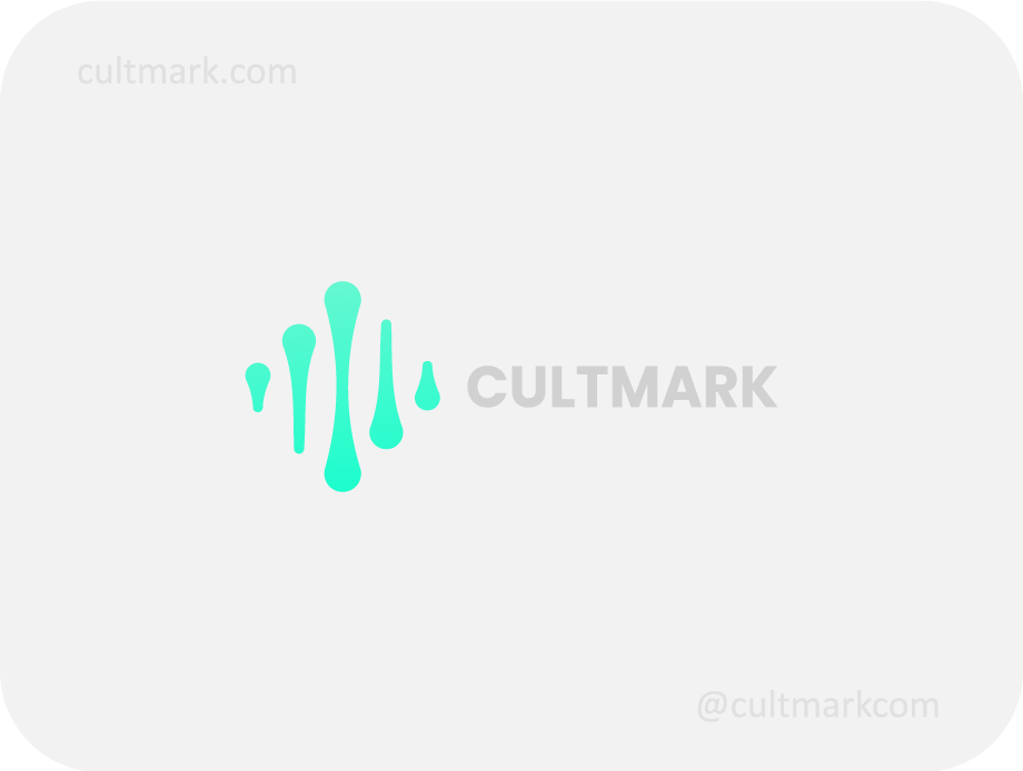 Cultmark Liquid Pulse logo, mint green vector symbol of vertical fluid drops representing organic rhythm and data transmission for biotech or media business.