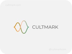 Cultmark Abstract Infinite Waves logo, orange and green gradient line-art vector symbol representing natural balance and energy for eco-tech or wellness business.