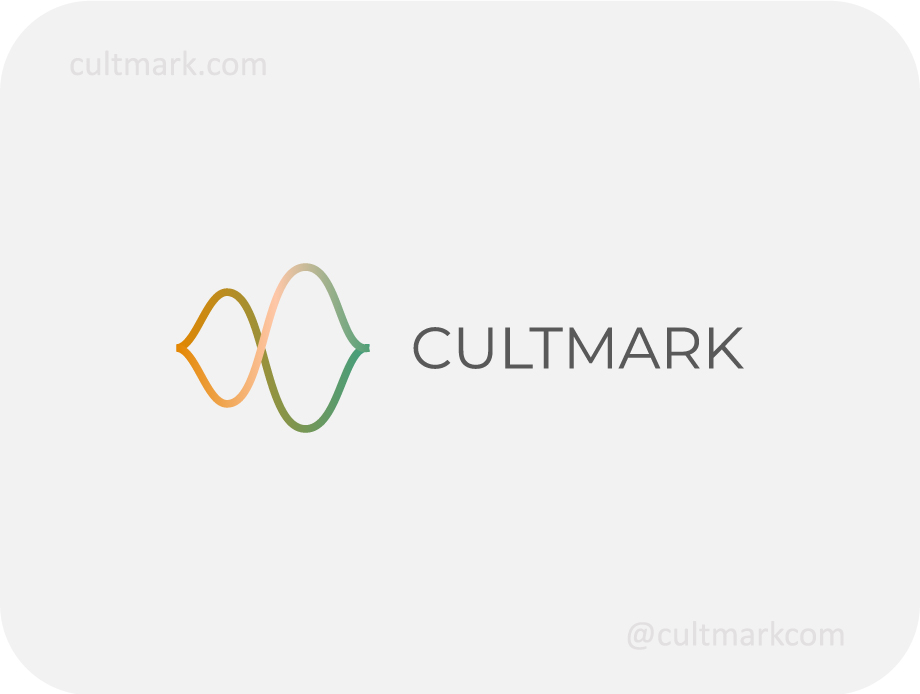 Cultmark Abstract Infinite Waves logo, orange and green gradient line-art vector symbol representing natural balance and energy for eco-tech or wellness business.