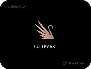 Cultmark Rose Gold Swan logo, elegant vector symbol of a swan with wings representing grace and pure beauty for luxury or cosmetic business identity.