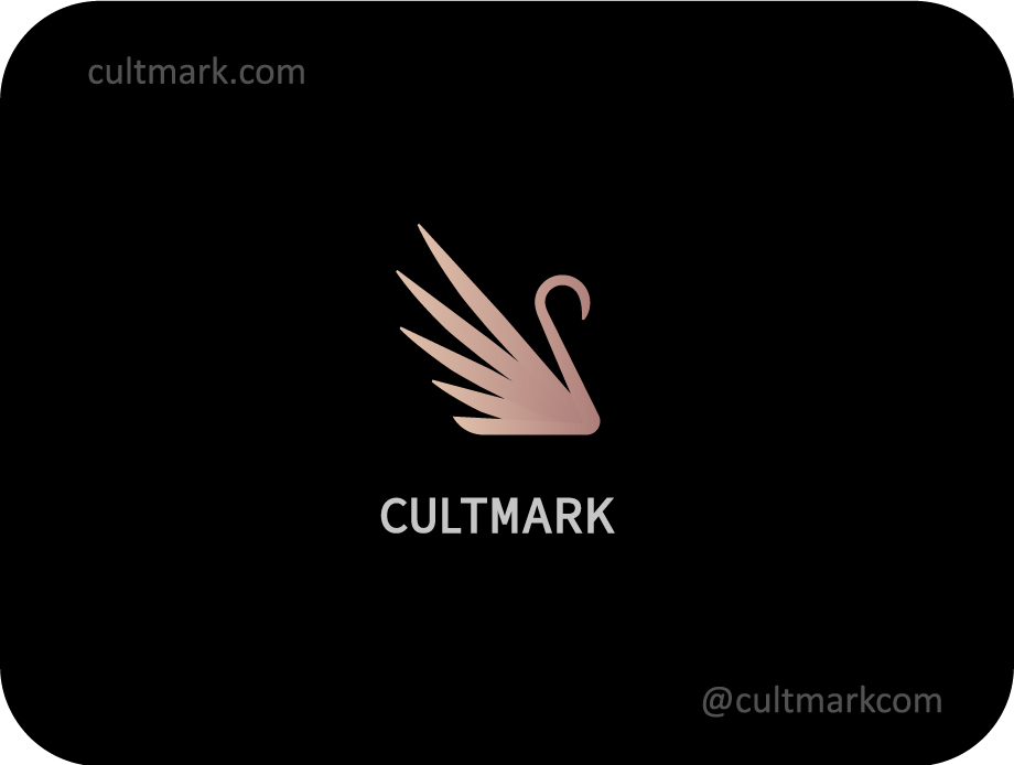 Cultmark Rose Gold Swan logo, elegant vector symbol of a swan with wings representing grace and pure beauty for luxury or cosmetic business identity.