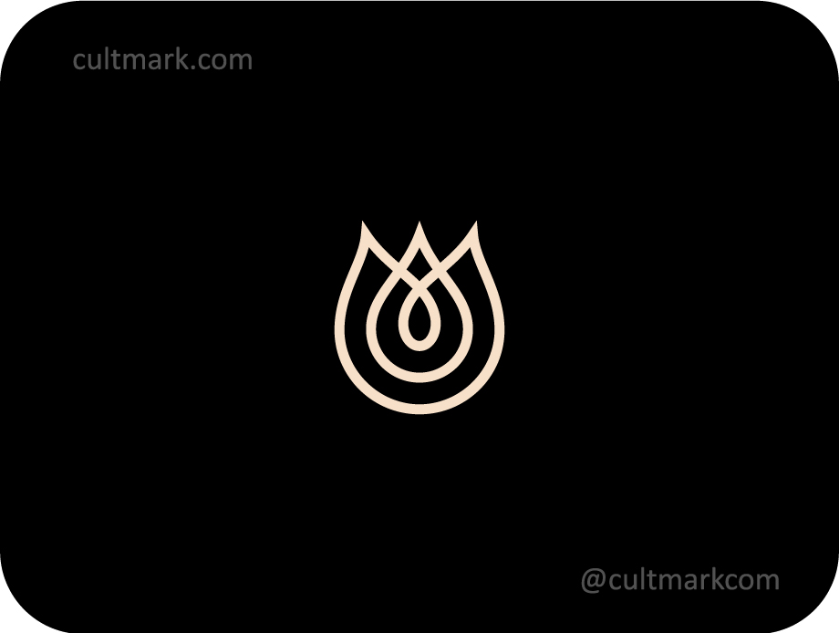 Cutmark minimalist tulip bud logo, elegant line art flower icon for luxury spa, boutique hotel, and beauty branding.