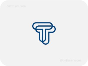 Cultmark Interlocking T Letters logo, dark blue line-art vector monogram representing strategic partnership and technical precision for consulting or tech business.