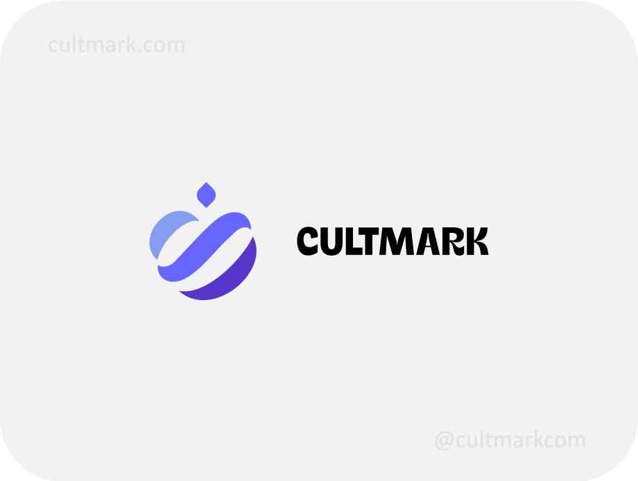 Cultmark Abstract Apple logo, blue and purple gradient vector symbol of an apple silhouette representing organic innovation and growth for health-tech or food business identity.