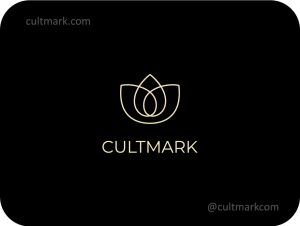 Cultmark Geometric Lotus Line logo, gold line-art vector symbol of a lotus flower representing purity and natural balance for luxury wellness or skincare business identity.