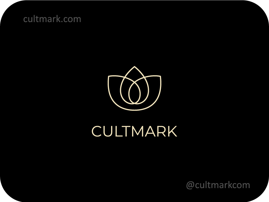 Cultmark Geometric Lotus Line logo, gold line-art vector symbol of a lotus flower representing purity and natural balance for luxury wellness or skincare business identity.