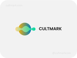 Cultmark Fluid Flow Sphere logo, vibrant gradient vector symbol of a sphere with fluid waves representing data flow and ecological harmony for biotech or energy business identity.