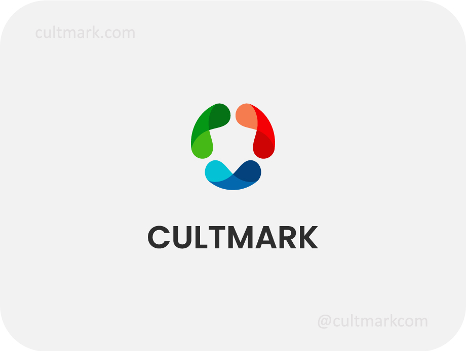 Cultmark Dynamic Vortex logo, colorful gradient vector symbol of three interlocking fluid shapes representing creative synergy and data processing for tech or media business identity.