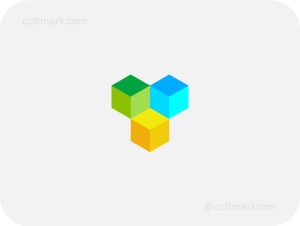 Cultmark Geometric Cubes logo, colorful 3D isometric vector symbol of interlocking cubes representing modular growth and smart data organization for tech or logistics business identity.