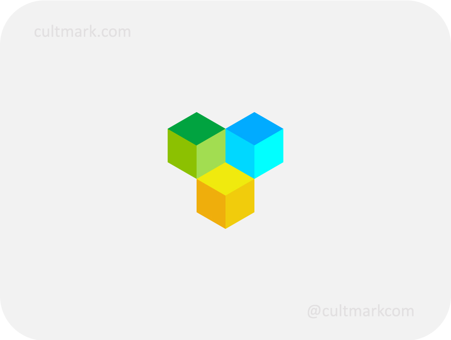 Cultmark Geometric Cubes logo, colorful 3D isometric vector symbol of interlocking cubes representing modular growth and smart data organization for tech or logistics business identity.