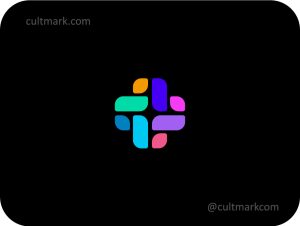 Cultmark Geometric Cross logo, colorful vector symbol made of rounded segments representing integrated digital solutions and connectivity for tech, health, or community business identity.