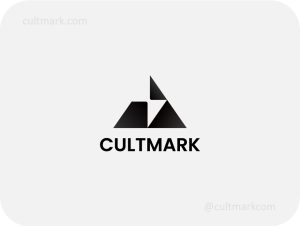 Cultmark Lightning Mountain logo, minimalist black vector symbol of a mountain peak with a lightning bolt representing strength and energy for sports or outdoor business identity.