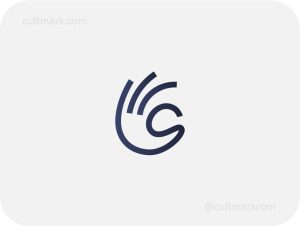 Cultmark minimalist OK hand gesture logo in dark blue line art style, modern symbol of success and approval for creative business.