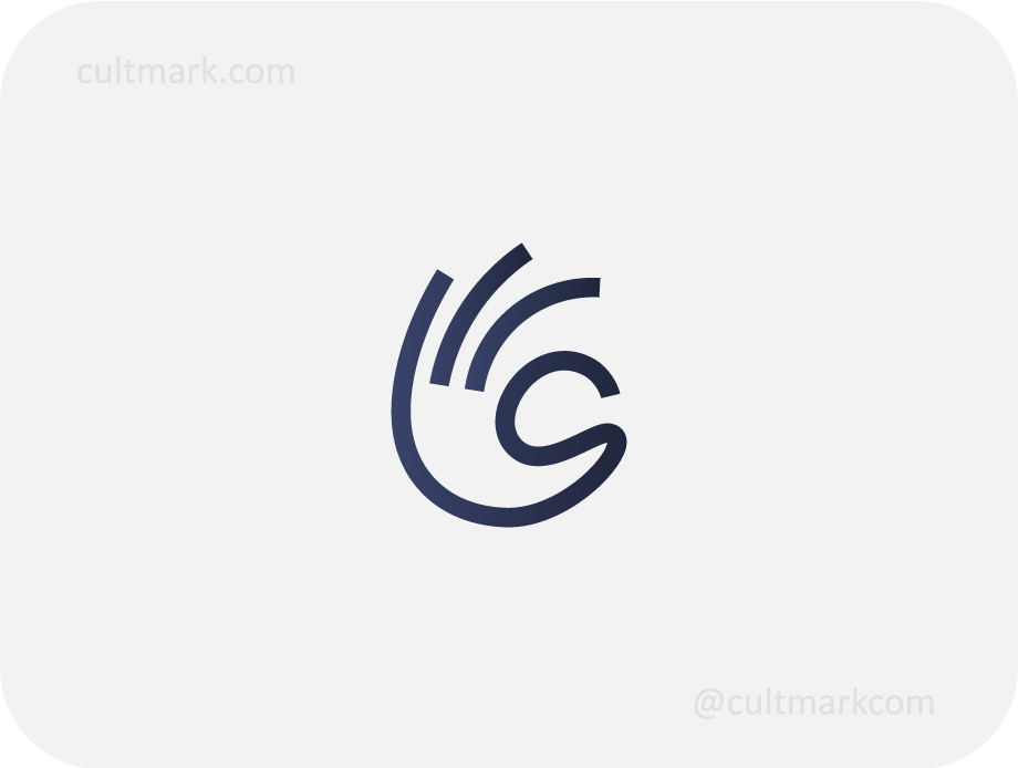 Cultmark minimalist OK hand gesture logo in dark blue line art style, modern symbol of success and approval for creative business.
