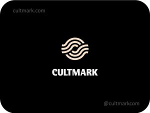 Cultmark Eye Vortex logo, beige line-art vector symbol of a stylized eye and swirling waves representing focus and vision for tech or security business identity.