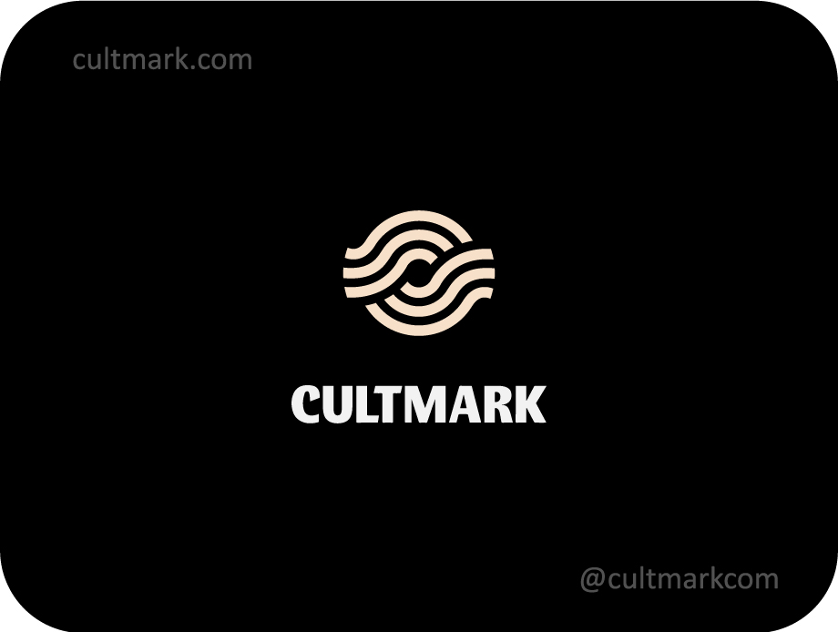 Cultmark Eye Vortex logo, beige line-art vector symbol of a stylized eye and swirling waves representing focus and vision for tech or security business identity.