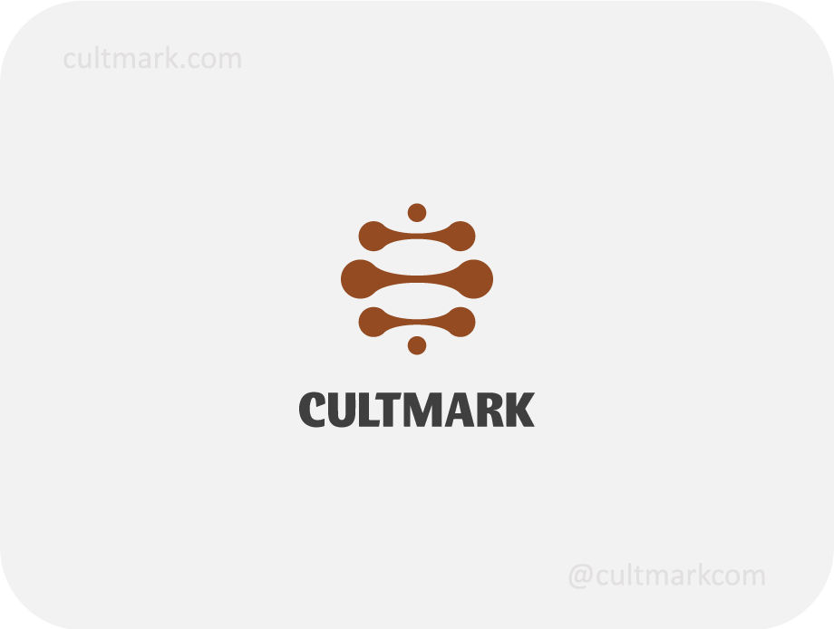 Cultmark Abstract DNA Helix logo, brown vector symbol of interconnected horizontal nodes representing biological evolution and genetic research for science or organic business identity.
