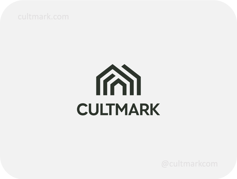Cultmark Geometric House Line logo, dark green vector symbol of nested house shapes representing architectural precision and construction for real estate or design business identity.