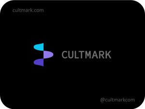 Cultmark Abstract Digital Wave logo, cyan and purple gradient vector symbol of three horizontal wave segments representing data flow and digital audio for tech or media business identity.