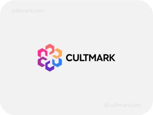 Cultmark Hexagon Flower logo, vibrant multi-color vector symbol of interlocking geometric segments representing harmony and growth for tech or creative business identity.